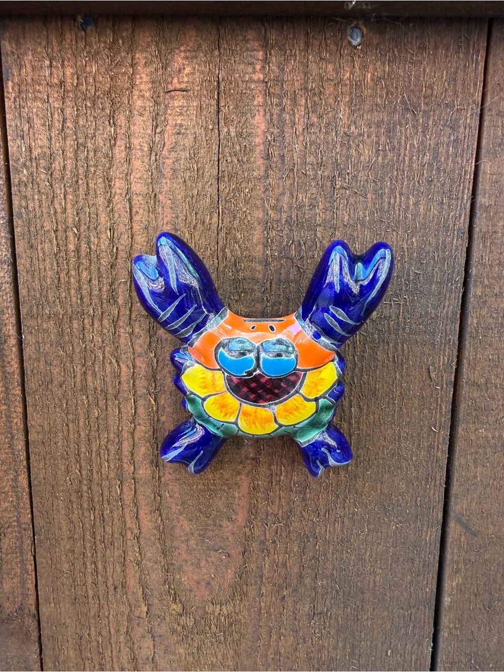 Colorful Blue Talavera Sunflower Crab Wall Accent
